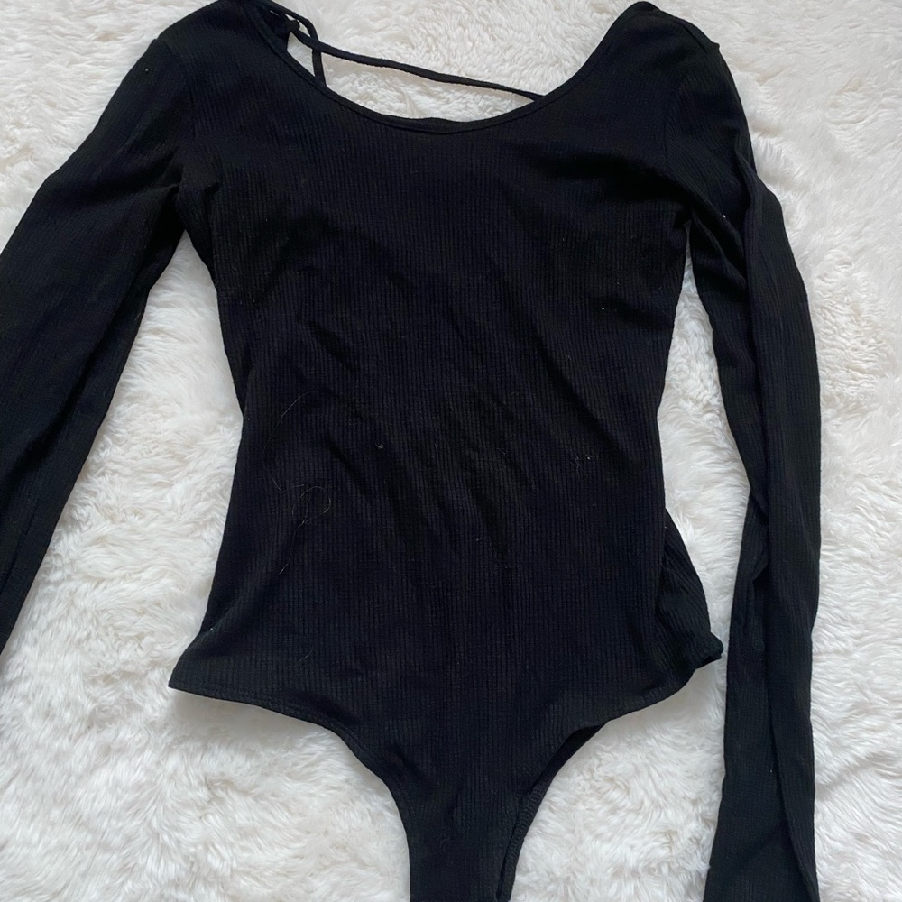 open back tie black bodysuit